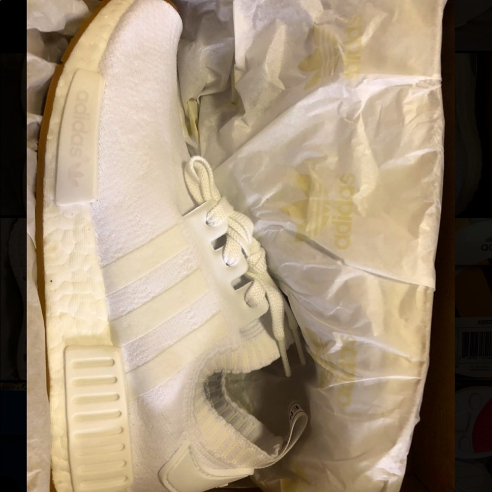 ADIDAS NMD ALL WHITE WITH GUM BOTTOM